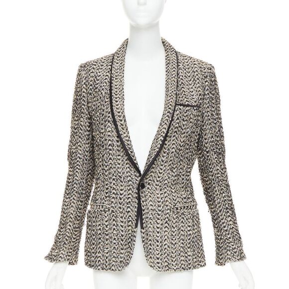 HAIDER ACKERMANN metallic gold chevron tweed shawl collar blazer jacket FR48 M